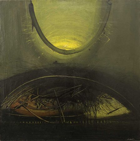 EMILIO SCANAVINO (1922 - 1986) Lunare 1965 Olio su tela 100 x 100 cm Firmato...