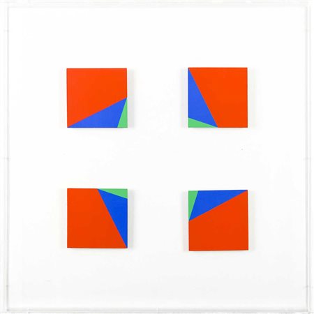 EDOARDO LANDI (1937) Due quadrati virtuali 1999 Acrilico su tavolette entro...