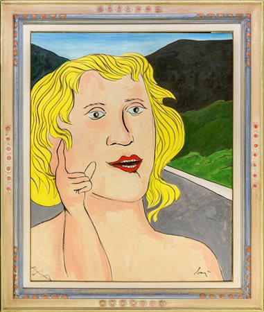 ENRICO BAJ (1924 - 2003) La bionda dell'autostrada 1963 Olio su tela 99 x 81...