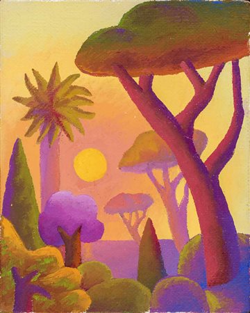 SALVO (1947 - 2015) Bosco mediterraneo 1987 Acrilico su tela di juta 30 x 24...