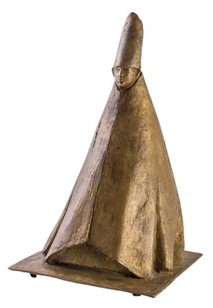 GIACOMO MANZÙ (1908 - 1991) Cardinale seduto 1974 Scultura in bronzo con una...