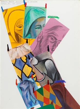 ALDO MONDINO (1938-2005) Arlecchino 1976acrilico su tela cm 100x73titolato in...