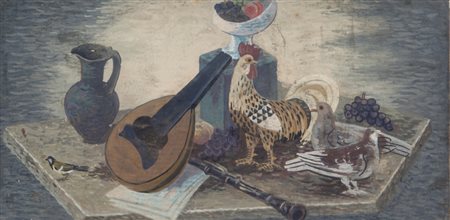 GINO SEVERINI (1883-1966) Natura Morta 1938tempera su cartone cm 16x32firmato...