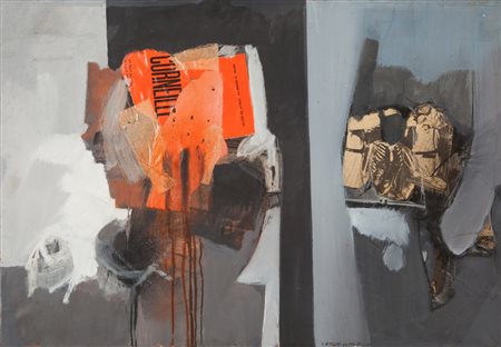 FERNANDO DE FILIPPI (1940-) Diario milanese 1963tempera e collage su tela cm...