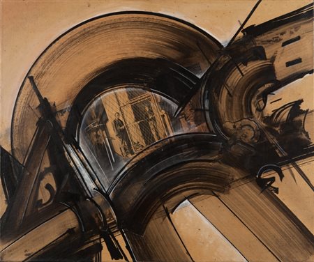 GIANNI BERTINI (1922-2010) La Prison d'Artaxerxes 1961acrilico su carta su...