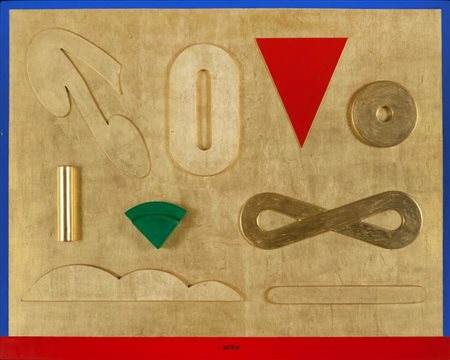 LUCIO DEL PEZZO (1933-) Il segno dell'infinito 1996acrilico, collage e foglia...