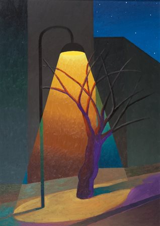 SALVO (1947-2015) Strada con lampione 1998olio su tela cm 70x50firmato e...