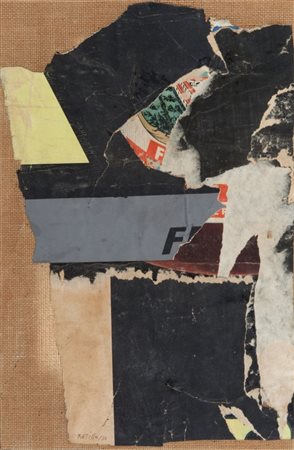 MIMMO ROTELLA (1918-2006) F 1956 decollage su tela cm 40x27firmato e datato...