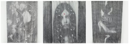 OMAR GALLIANI (1954-) Improntegrafite su tela (trittico) cm 100x100, misura...