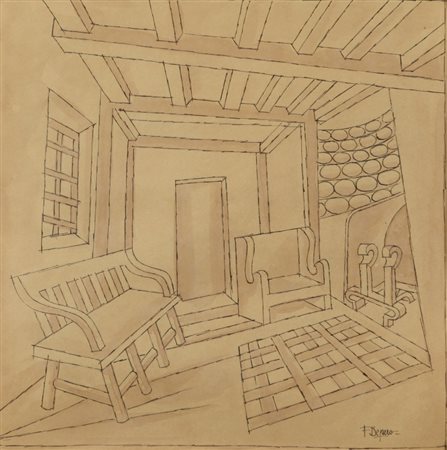 DEPERO FORTUNATO (1892-1960) Interno, 1940 cachina su carta cm 34x34firmata...