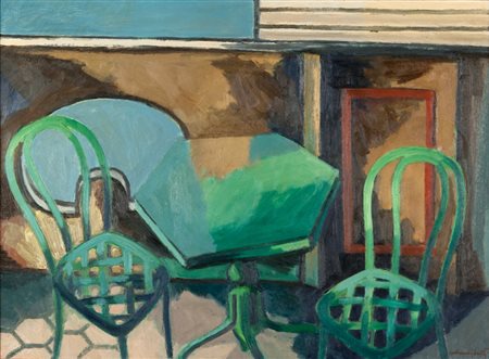 DINO GAMBETTI (1907-1988) Sulla terrazzaolio su tela cm 60x80firmato in basso...