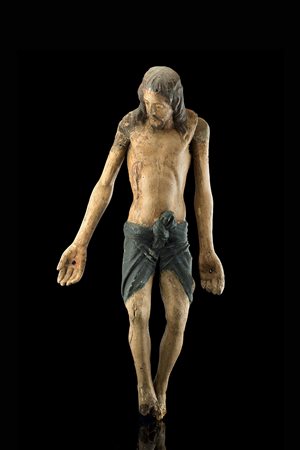 Arte del secolo XVIII "Cristo deposto" scultura in legno decorata in...