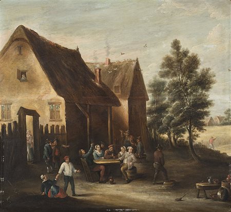 Seguace di David TenierContadini in una festa di paeseolio su tavola cm 50x54...