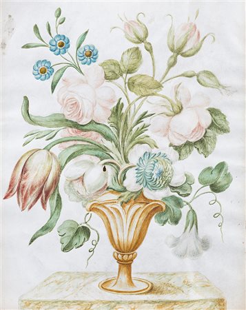Maestro del secolo XVIII "Vaso fiorito" tempera su pergamena (cm 22x17) In...