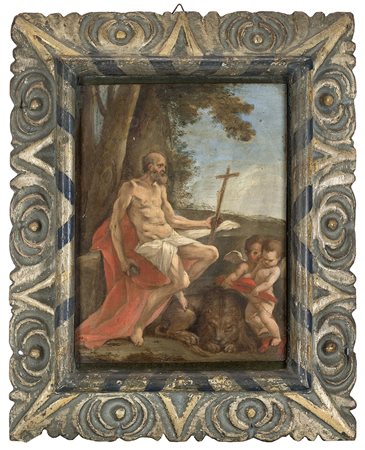 Scuola del secolo XVIISan Gerolamoolio su rame cm 21,5x16,4 in cornice in...