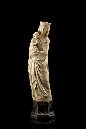 Arte nord europea, inizio del secolo XVIII "Madonna con Bambino" scultura in...