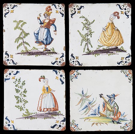 Manifattura di Felice Clerici, Milano 1756/1789.Gruppo di diciotto piastrelle...