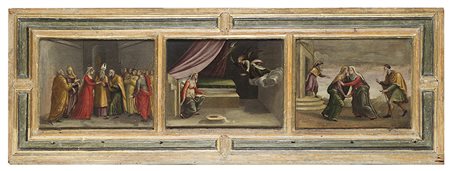 Scuola toscana del secolo XVITre scene di vita della Verginetempera su tavola...
