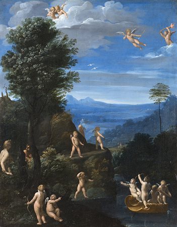 Cerchia di Francesco AlbaniPutti in un paesaggioolio su tela cm 77x60...
