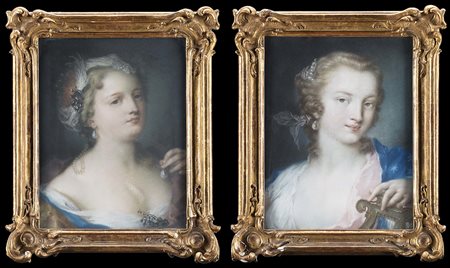 Cerchia di Rosalba CarrieraCleopatra con la perlapastello su carta cm...
