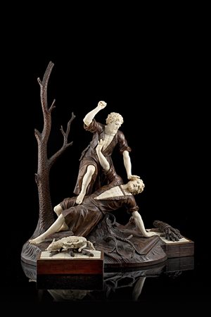 Bottega di Simon Troger (1683 - 1768) "Caino e Abele" gruppo scultoreo in...