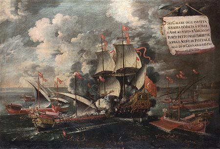 Maestro del secolo XVIIBattaglia di Pozzalloolio su tela cm 130x191-ENBattle...