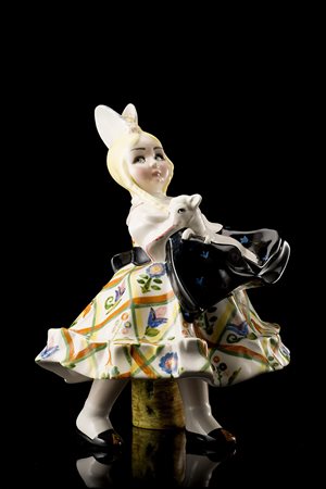 Sandro Vacchetti (Carrù 1889 - Torino 1976) "Bambina con agnello" Ceramica...