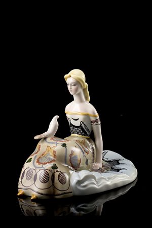 Nillo Beltrami (Fornero 1899 - 1988) "Damina con colombo" Ceramica formata a...