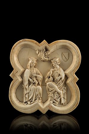 Arte del secolo XVI. Formella polilobata in avorio scolpito raffigurante...