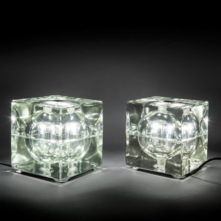 ALESSANDRO MENDINI Due lampade da tavolo 'Cubosfera' per FIDENZA VETRARIA,...