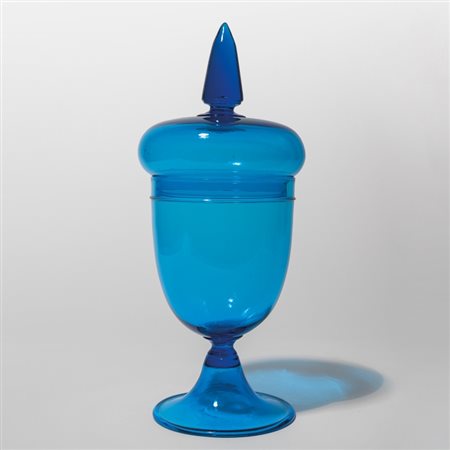 PAOLO VENINIUna compostiera in vetro trasparente bluino, modello 4744, 1959....