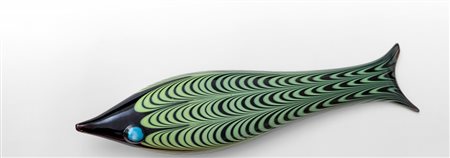 KEN SCOTT, VENINIPesce in vetro ametista con decoro fenicio zolfo, modello...