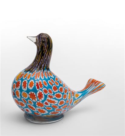 ALDO NASON Figura di colomba in vetro a murrine stellate, base in cristallo,...