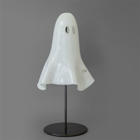 TINA AUFIERO, VENINI"Fantasmino", anni "70. Vetro lattimo soffiato e supporto...