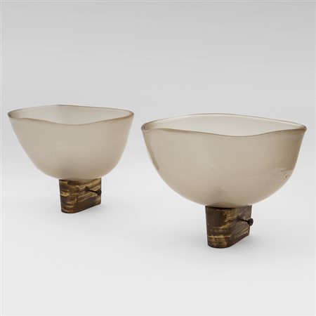 CARLO SCARPA, VENINI Due lampade a parete, anni '30Ottone, vetro corroso....
