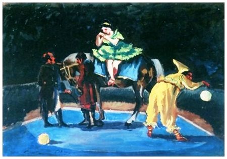 AUTORE IGNOTO Circo Olio su faesite 42 x 60. Firma in b. a s. ALLA MAGGIORE...