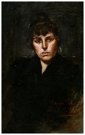 AUTORE IGNOTO Senza titolo Olio su tela 80 x 50. Dedica e firma in b. a d....