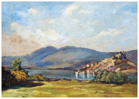 ANONIMO Paesaggio – Trevignano – Bracciano Olio su tavola 34,5 x 49. Titolo e...