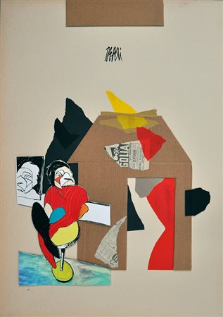 FABIO DE POLI, Teatrino, s.d., Tecnica mista e collage su cartone, cm....