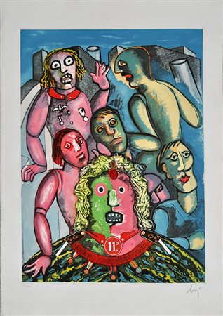 ENRICO BAJ, Generale e personaggi, s.d., Acquaforte e collage, Es. XVI/XXX,...