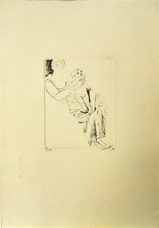 BRUNO SAETTI, Maternità, 1976, Acquaforte in b/n, Es. 67/100, cm. 50,5×35,...