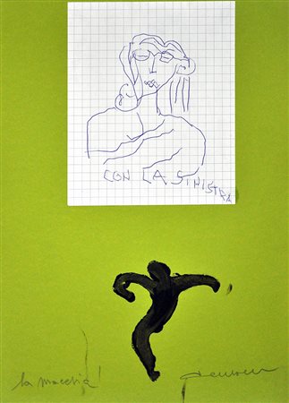 PAOLO DELLA BELLA, La macchia!, Tecnica mista e collage su cartoncino, cm....