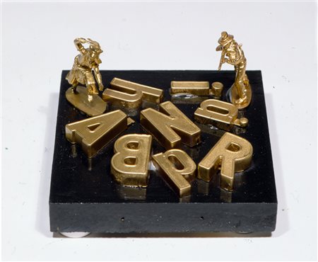 JEAN-FRANÇOIS BORY, L’eternité, 1986, Assemblaggio e oro spray su tavola, cm....