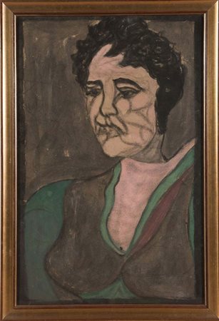 Pietro Ghizzardi (1906 - 1986), “Ritratto di donna”. Tecnica mista su...