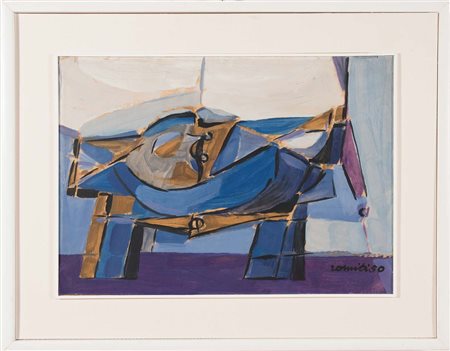 Sergio Romiti (1928 - 2000), “Stireria”, 1950. Olio su carta riportato su...