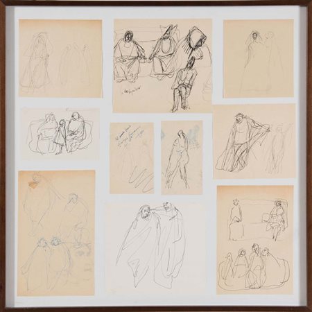 Cleto Tomba (1898 - 1987), “Senza Titolo”. Gruppo di dieci disegni su carta...