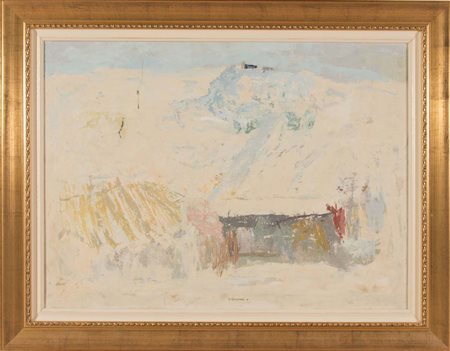 Giuseppe Gagliardi (1896 - 2005), “Nevicata”. Olio su tela, firmato in basso...