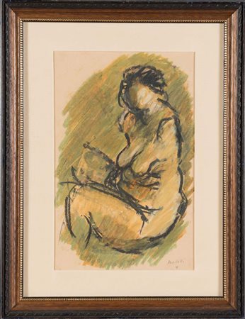 Ennio Morlotti (1910 - 1992), “Nudo”. Pastelli a cera su carta, firmato in...