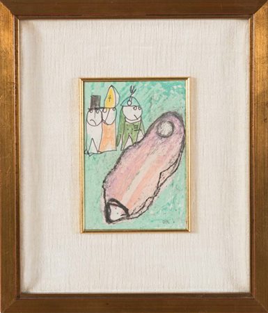 Cesare Zavattini (1902 - 1989), “Senza Titolo”. Tecnica mista su carta,...