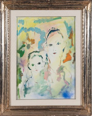 Ernesto Treccani (1920 - 2009), “Maternità”. Olio su tela, firmato al retro...